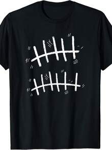 Camiseta de Mujer Drtida Seis Siete 67 Meme Marcas de Conteo 6 7 Números Tiza | Cuello Redondo Casual, Corte Regular, Patrón Geométrico, Manga Corta - Negro - Ver 2
