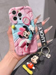 Disney Minnie Mouse Phone Case With Minnie Charm And Minnie Lanyard - Cute Minnie Protective Case With Tennis Outfit And Pastel Background Design, Equipped With Delicate Minnie Decorative Lanyard And Beaded Bracelet For Easy Carrying, Compatible With IPhone 17, 16, 15, 14, 13, 12, 11 Pro Series, Ideal For Birthdays, Holidays, Anniversaries, Graduation Gifts, Or Any Special Occasion To Surprise Family, Friends, Classmates, And Loved Ones. - trắng - Xem 5