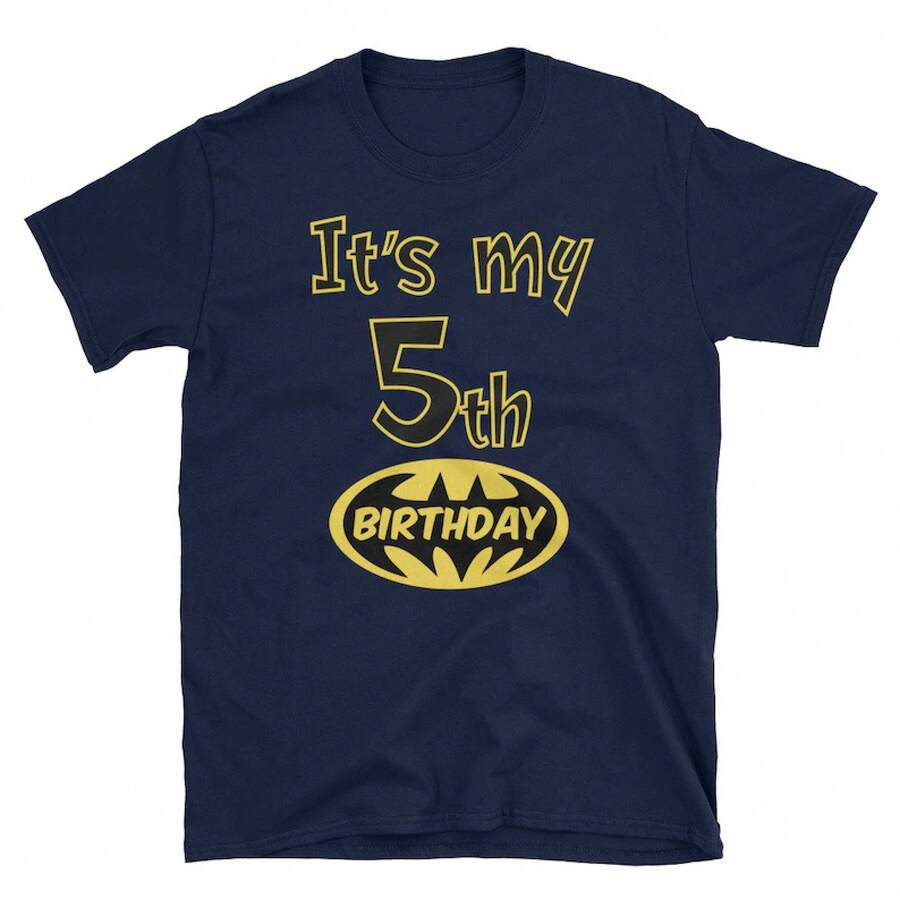Camiseta de cumpleaños 2026 Tops para niños de 5 años con temática de murciélagos, bloques y ladrillos - Negro - Ver 1