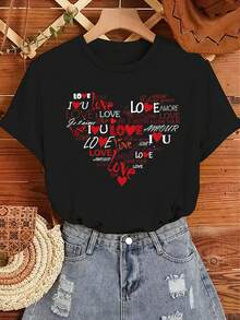 (001 # 5. 5 Fashionable Women's T-Shirt, Round Neck Printed Design T-Shirt, Casual Short Sleeve T-Shirt For Women, A Very Distinctive Printed T-Shirt / Unisex Style / Suitable For Both Men And Women / Wrinkle Resistant / Breathable - 黑色 - 查看 5