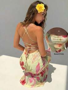 Vestido con estampado floral elegante y espalda descubierta para mujer - Multicolor 4 - Ver 8