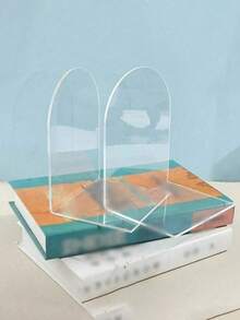4pcs Acrylic Book Display Stand, Adjustable Transparent Book Display Rack, Art Display Stand, Desktop Acrylic Book Storage Rack, Clear Book Holder Suitable For Office, Home, Retail Store, Office, Bedroom, Back To School, Comic Books, CDs, Magazines - Multicolor - View 2