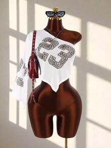 Top sin mangas de estilo callejero para mujer con hombros de malla y recortes, transparente y sexy - Blanco - Ver 1