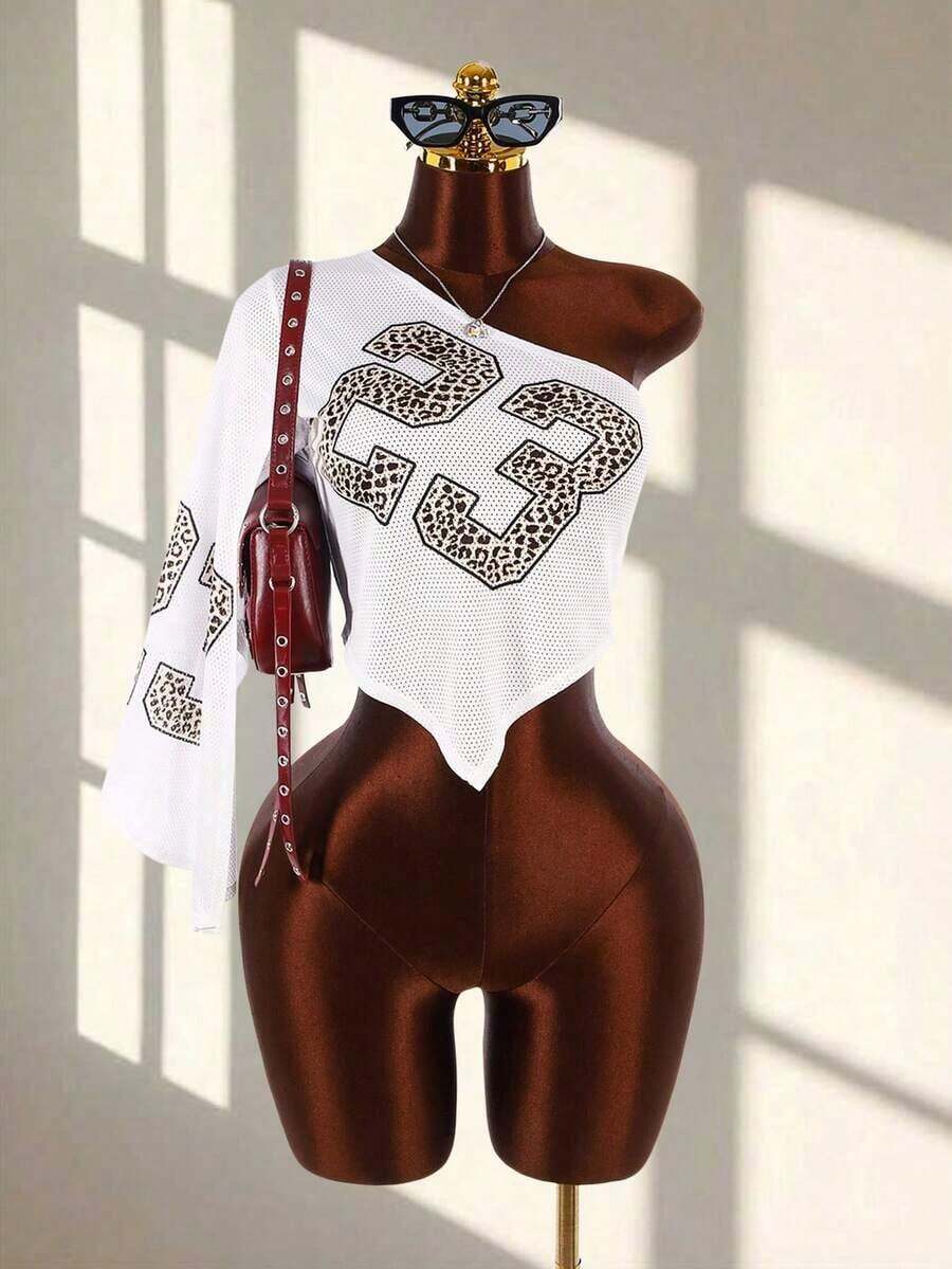 Top sin mangas de estilo callejero para mujer con hombros de malla y recortes, transparente y sexy - Blanco - Ver 1