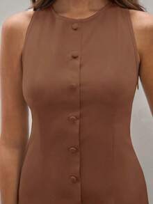 Vestido mini de unicolor para mujer, de moda para el verano - Marrón - Ver 5