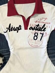 Camiseta casual de mujer con estampado de letras, verano - Multicolor - Ver 3