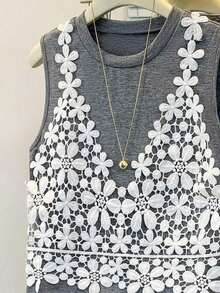 Top elegante de tirantes sin mangas de cuello redondo con contraste de color para mujer, verano - Gris - Ver 6