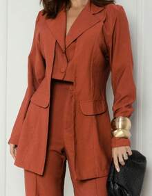 Premium Women's Double Blazer And Pants Set - Terracotta - View 2