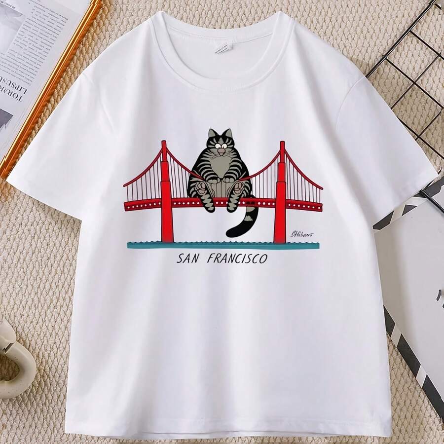 Camiseta B-Kliban Cat San Francisco para hombre y mujer, camiseta informal de algodón de manga corta con cuello redondo, ropa de diseñador para hombre, ropa de calle - forma - Ver 1