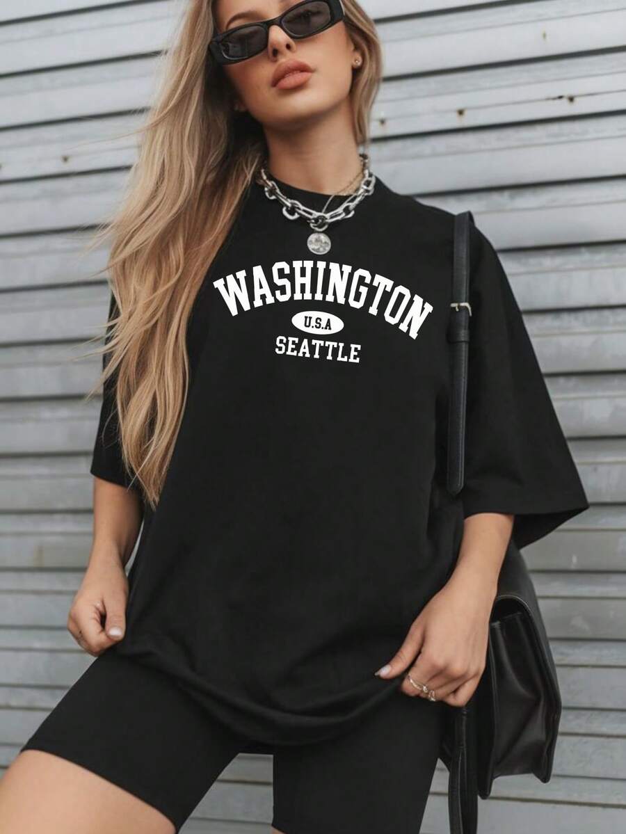 100% Cotton 180g Unisex T-Shirt, New York/Los Angeles Style - Y2K Streetwear Basic Loose Fit T-Shirt - Urban City Top For Couples - Premium Streetwear - 黑色3 - 查看 1