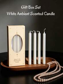 2 piezas/4 piezas Velas blancas de lujo con punta, velas largas, velas de aromaterapia, velas blancas a rayas, iluminación para meditación, creación de ambiente, adecuadas para el hogar, restaurante, decoración de hotel, gran idea de regalo, decoración navideña, regalo de cumpleaños, regalo para mujeres - Blanco - Ver 2