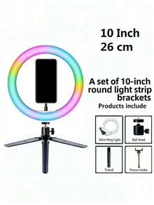1pc Professional 10-Inch RGB Ring Light Set - Adjustable 38 Colors, Equipped With Sturdy Tripod And Phone Holder, Color Modes, Suitable For Selfie Ring Light, Video, Selfie, Makeup Applications And Other Scenes. Perfect For Photography, Video Recording, Live Streaming And Video Conferencing. - A - View 10
