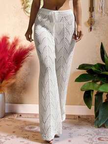 Pantalones cover up de punto con abertura unicolor - Blanco - Ver 7