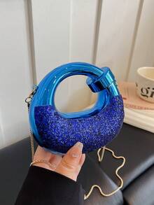 New Acrylic Mini Handbag, Fashion Clutch Purse, Personalized Crescent Moon Shaped Evening Bag With Chain Strap - Multicolor - View 5