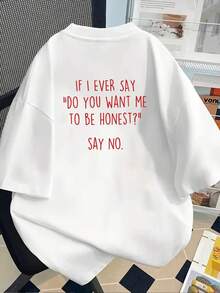T-Shirt With A Print On The Front And Back, Featuring A Direct And Honest Warning Print, Casual Short-Sleeved Top With A Round Neck For Women, Comfortable Fit, Soft-Touch Fabric, Classic Design, A Must-Have Fashion Item For Women - Lightweight And Soft Fabric. - 白色 - 查看 3