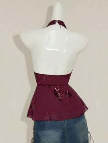 ICON Camiseta de halter de cuello con cuentas para mujer - Burdeos - Ver 2
