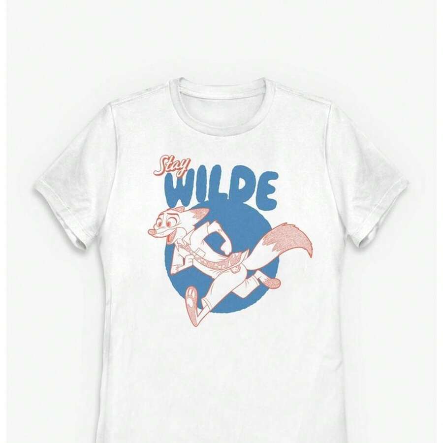 Z1ootopia 2 Stay Wilde220G Women's Running T-Shirt. Essential Unisex Cotton T-Shirt, 220g Of Unique Softness. Designed To Fit All People, Men And Women Alike. Durable, High-Quality Fabric, Ready For Any Cut, Delicate To The Touch But Built To Withstand. Lightweight Tops For Women, Perfect For Autumn Outfits, Vacation Wear, And New Year's Costumes. - 白色 - 查看 1