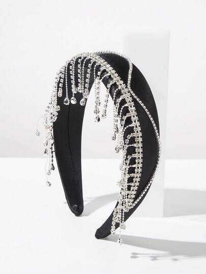 1pc Summer Minimalist Solid Color Vintage Baroque Style Asymmetrical Chain Gemstone Tassel Headband, Elegant High-End Versatile Headpiece For Women, Suitable For Wedding, Party, Outfit Accessory
