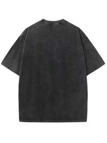 Camiseta de algodón lavado con efecto desgastado estilo retro americano para hombre y mujer, estampado de leopardo retro americano, estampado en capas "WIFEY", manga corta casual para mamás con estilo, camiseta unisex de tela suave con cuello redondo, estilo urbano, top casual, ideal para uso diario, vacaciones o como opción de regalo. - Negro - Ver 2