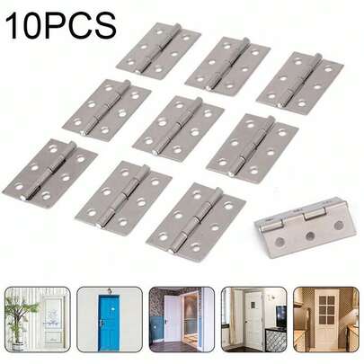 10pcs Stainless Steel Hinges, Metal Connectors For Furniture, Cabinets, Drawers, With 6 Installation Holes
