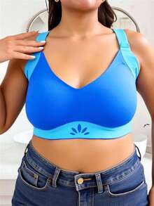 1pc Seamless Contrast Color Lift-Up Plus Size Wireless Push-Up Anti-Sagging Side-Boob Support Bra - Royal Blue - View 3