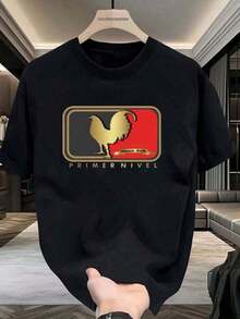 Camiseta para Hombre con Diseño de Gallo - 100% Algodón, Suave y Cómoda, Transpirable, Fresca y Asequible. Ideal para Deportes, Actividades al Aire Libre, Fitness, Reuniones y Viajes, Pescar, Combina con Shorts, Pantalones Deportivos y Jeans. Regalo para Esposos o Amigos, Versátil para Uso Casual, Camisetas de Verano para Hombres - Negro - Ver 6