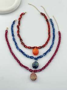 1 hoặc 3 chiếc vòng cổ mặt dây chuyền lớn in hoa màu trắng/đỏ/nâu phong cách Bohemian, vòng cổ dây bện thủ công với mặt dây chuyền màu sắc lấy cảm hứng từ nàng tiên cá, nhiều kiểu dáng để lựa chọn, phù hợp cho các quý cô thời trang, hoàn hảo và quyến rũ để đeo trong kỳ nghỉ, tiệc tùng, đi biển. - Nhiều màu - Xem 6
