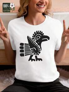 Camiseta de mujer con una etiqueta "Pure" con patrones de la civilización mayaRopa diaria para chicas dulces o estudiantes ,Ropa fresca y sin sudor en verano,Traje de fiesta elegante,T-shirt para damas elegantes,Blusas adecuadas para mujeres con curva, - Blanco - Ver 7