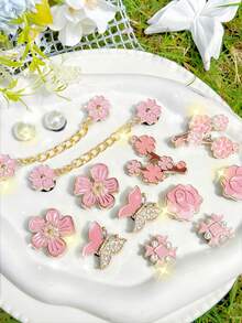 14pcs Soft Multicolor Resin Shoe Decorations, With Detachable Flower, Chain, Butterfly, Floral Branch, Beads And Ornaments - DIY Shoe Accessories, Suitable For Sandals, Slippers, Boots - Perfect For Easter, Birthday, Valentine's Day, Mother's Day, Halloween Gifts - Vibrant Gold, Pink And Various Colors With Rhinestone Design - For Women, Shiny Shoe Clips, Shoe Charms, Shoe Studs And Jewelry - Multicolor - View 5