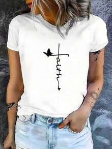 Women's Short-Sleeved Cotton T-Shirt With A Printed, Casual, And Fitted Design, Featuring A Beautiful Faith Logo Print. Soft And Comfortable, It's Perfect For Everyday Wear And A Versatile Piece. This Women's Short-Sleeved T-Shirt Is A Wardrobe Staple That Goes With Everything, Suitable For Both Indoor And Outdoor Wear. - 黑色 - 查看 7