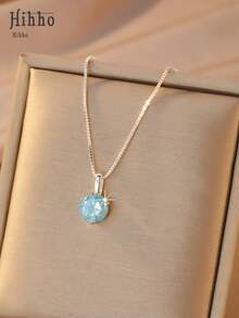 Hihho 1pc Refreshing Luxury Necklace, Ice Blue, Lime Green, White Crystal Styles, Versatile For Daily, Commute, Date, Vacation Outfits - Silver - View 12
