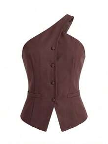 Blazer informal sin mangas de color albaricoque para mujer, conjunto de verano versátil - Rosa Oxidada - Ver 5