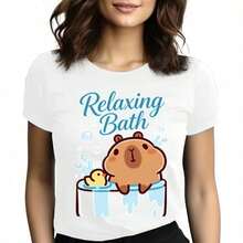 Tops para mujer de Algodón de Verano para Mujer, de Largo Regular, con Estampado de Capibara y Cuello Redondo - Blanco - Ver 6