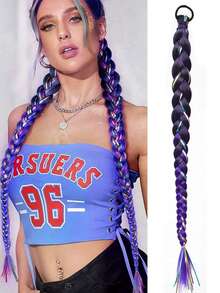 22 Inch Color Rope Gradient Braided Ponytail, Wig Synthetic Ponytail, Metal Wire Spliced Ponytail, Suitable For Wearing During Graduation Season, Student Parties, And Various Events Elastic Hair Ties Scrunchie - Multicolor - View 8