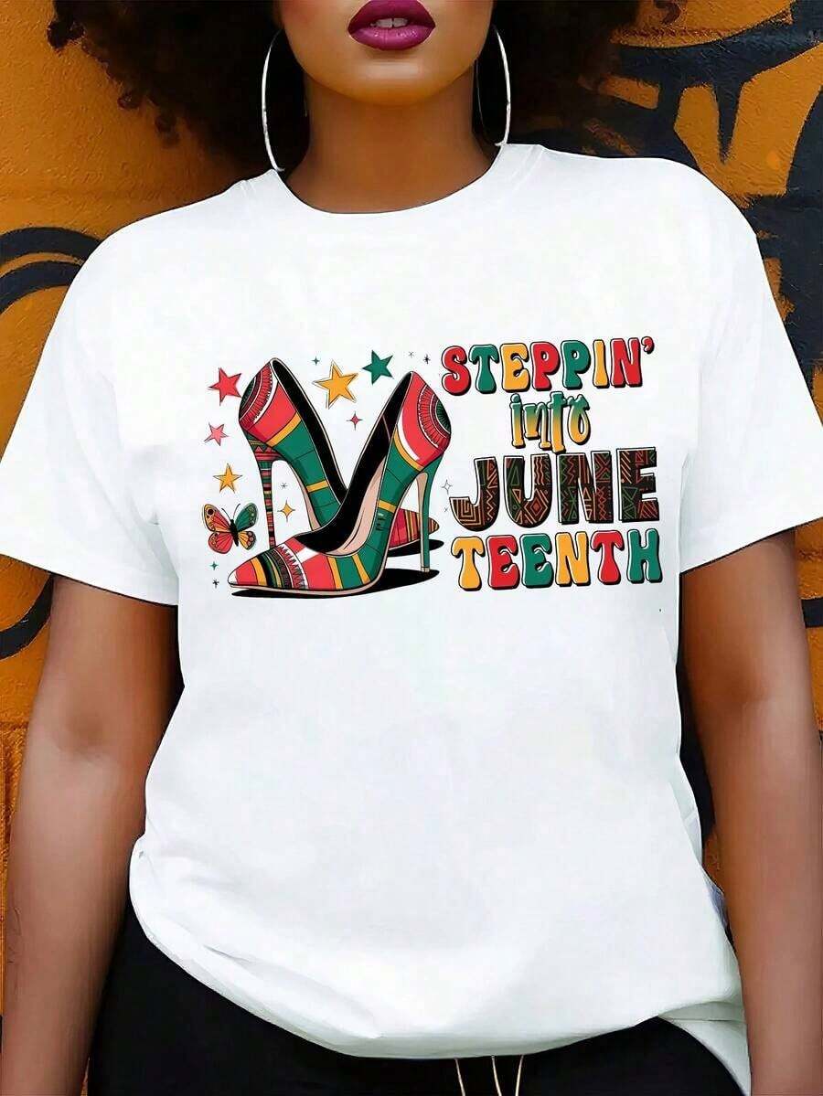 Mes del Orgullo Afroamericano: Celebrando el Juneteenth con Estilos Modernos y Versátiles para Primavera y Verano. Camisetas Divertidas para Mujer, Camiseta Elegante de Primavera/Verano para Mujer, Cuello Redondo, Camiseta para Uso Diario, Es un Hermoso Regalo, Ropa Elegante para Damas, blusas para mujer, Camisetas con Estampados Gráficos de Verano para Mujer, Camiseta Casual para Mujer, Manga Corta y Cuello Redondo, Moda Urbana Local de Primavera/Verano. - Blanco - Ver 1