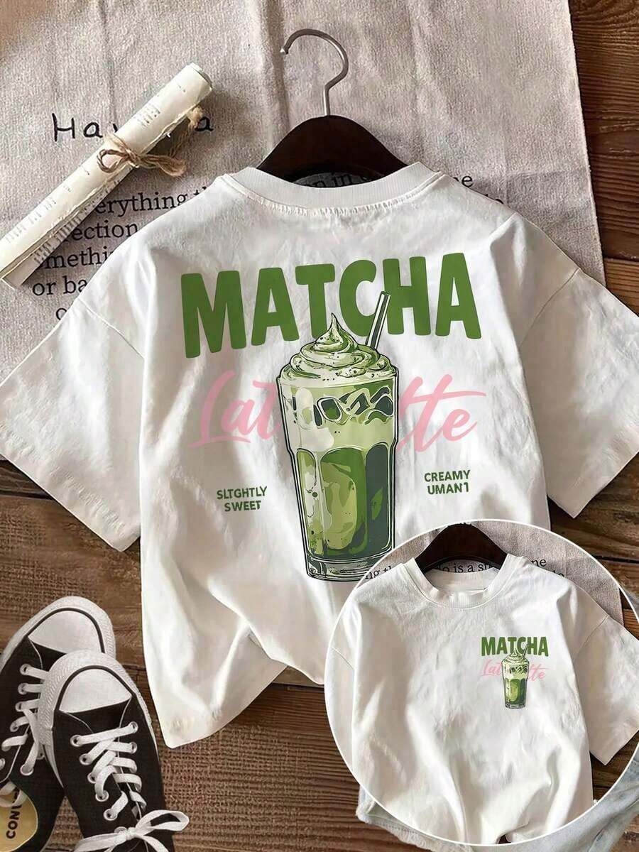 short-sleeveRopa casual para mujer [Imágenes del frente y la espalda] Top casual de primavera/verano para mujer Estilo fresco Estampado de Matcha Latte con paja MATCHA Latte Camiseta de manga corta con cuello redondo y estampado ligero Algodón Tejido suave Blusas de manga corta transpirables y frescas para mujer100% Cotton - Blanco - Ver 1