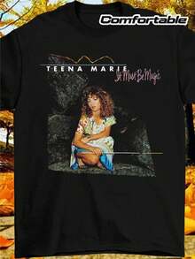 TEENA MARIE COMFORTABLE GRAPHIC T-SHIRT FOR PLUS SIZE MEN - Stylish Black T-Shirt With Bold White Lettering And Pink Cursive Design Showing A Woman In A Colorful Dress, Perfect For Fall Fashion. - Black - View 1