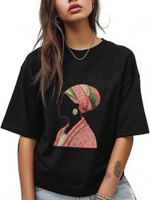 Camiseta versátil para el día a díaWomen T-Shirt,Crewneck Tee Ethnic Art Short Sleeve Casual T Shirts,camisetas de Pascua para bebés niñas,Ropa de verano,Láminas de anime,Ropa de apoyo esencial para la Copa del Mundo,Camisetas con diseños gráficos para niños pequeños, aptas para el uso diario,Camiseta de hombre - Negro - Ver 1
