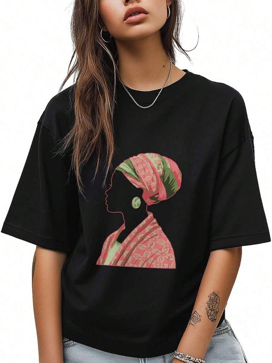 Camiseta versátil para el día a díaWomen T-Shirt,Crewneck Tee Ethnic Art Short Sleeve Casual T Shirts,camisetas de Pascua para bebés niñas,Ropa de verano,Láminas de anime,Ropa de apoyo esencial para la Copa del Mundo,Camisetas con diseños gráficos para niños pequeños, aptas para el uso diario,Camiseta de hombre - Negro - Ver 1