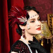 1920s Flapper Accessories Set, Includes Headband, Pearl Necklace, Gloves, Zinc Alloy Decorations For Wedding Party - Multicolor - View 1
