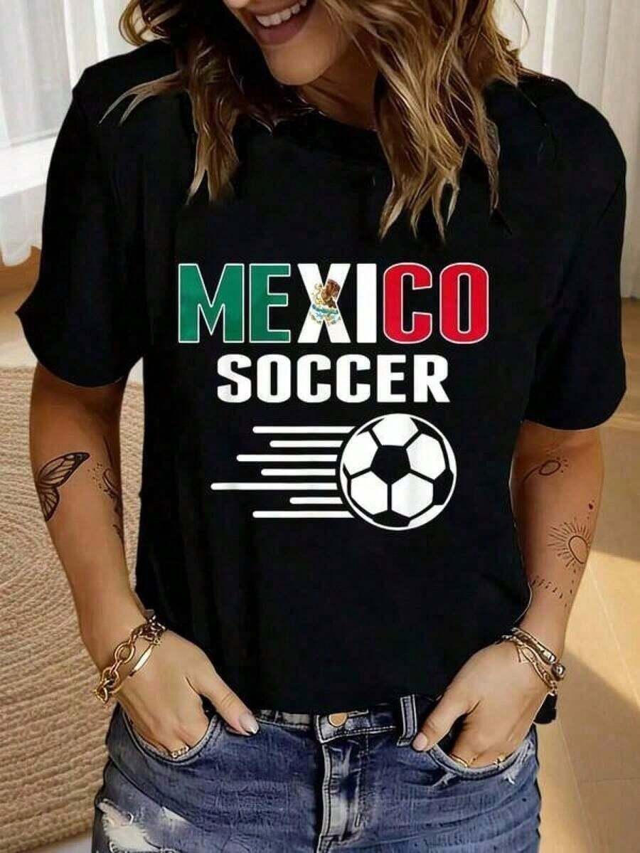 Camisetas gráficas de la Copa Mundial 2026, camiseta de fútbol, ropa de verano unisex, ropa para niños y niñas, conjunto familiar a juego, camiseta de aficionado al fútbol de México para hombre - Camiseta de peso pesado 100% algodón con el emblema y la selección nacional mexicana, colores verde y rojo del equipo, ropa deportiva casual de manga corta y cuello redondo para hombre, comodidad para todas las estaciones, estampado termoformado duradero para partidos de fútbol. Ropa deportiva estilo Y2K, cuello redondo, 100% algodón, tejido suave, manga corta. - Negro - Ver 1