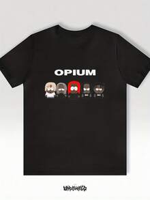 Camiseta gráfica Antagonist 2 para hombre con estampado de OPIOUM y diseño de personaje de dibujos animados - Camiseta de cuello redondo de corte holgado, estilo streetwear, adecuada para todas las estaciones, uso casual, fiestas, cumpleaños, prenda coleccionable para fans de A-Hop. Una camiseta de manga corta adecuada para el hogar, uso diario, fiestas y viajes, perfecta como regalo para amigos o familiares. - Negro - Ver 1