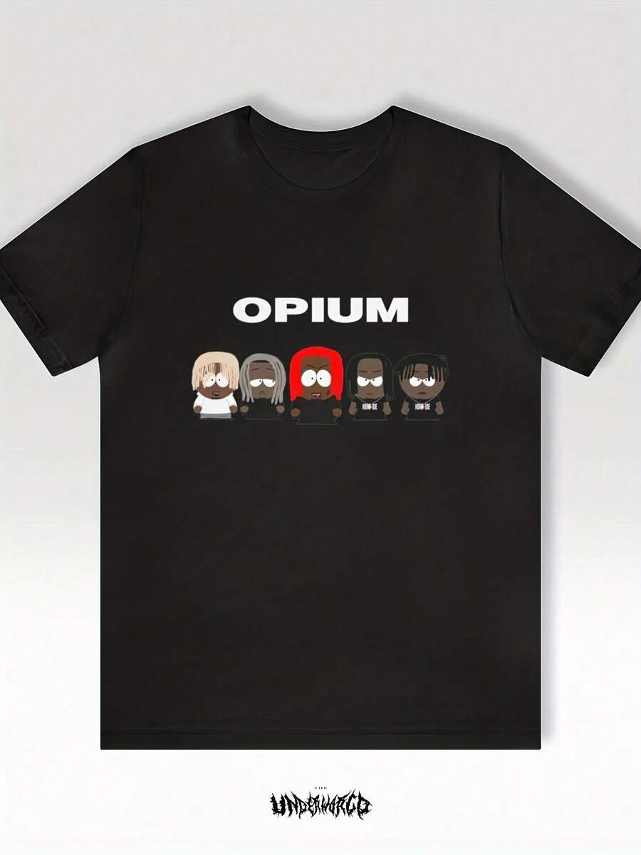 Camiseta gráfica Antagonist 2 para hombre con estampado de OPIOUM y diseño de personaje de dibujos animados - Camiseta de cuello redondo de corte holgado, estilo streetwear, adecuada para todas las estaciones, uso casual, fiestas, cumpleaños, prenda coleccionable para fans de A-Hop. Una camiseta de manga corta adecuada para el hogar, uso diario, fiestas y viajes, perfecta como regalo para amigos o familiares. - Negro - Ver 1