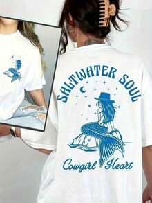 Camiseta estampada estilo coreano de manga corta y longitud media unisex de algodón SKLK - Blanco - Ver 7