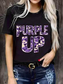 Plus Size - Women's Plus Size Casual V-Neck T-Shirt - Geometric Letter Print, Breathable And Comfortable Fit, Short Sleeve T-Shirt For Spring/Summer, Machine Washable, Soft Fabric T-Shirt, Comfortable Casual Wear - Unisex, Suitable For Casual Daily Outings, Short Sleeve Summer T-Shirt, Y2K Retro Print T-Shirt. - 黑色 - 查看 6