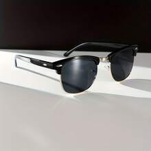 1 Pair Of Vintage-Style Men's Fashion Glasses, Oval Eyebrow Frame Decoration, Metal Frame, PC Lenses - Suitable Business, Parties, And As A Holiday - Black - View 2