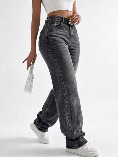 Calça Jeans Balão Feminina Cintura Alta Barra Larga Oversized Wide Leg Fashion