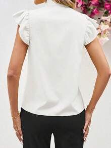 Blusa con lazo elegante para mujer, versátil para el trabajo y el uso casual, verano - Blanco - Ver 2