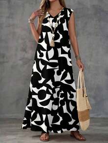 Vestido sin mangas con estampado geométrico para mujer - Multicolor 7 - Ver 3