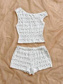 Eduarda Gutierrez  Conjunto de 2 piezas para mujer con top corto de punto a rayas y shorts ajustados de tiro súper bajo, atuendo adecuado para vacaciones, fiestas, Navidad, San Valentín, citas, playa, crucero, carnaval, Pascua, Año Nuevo Chi - Multicolor 4 - Ver 5
